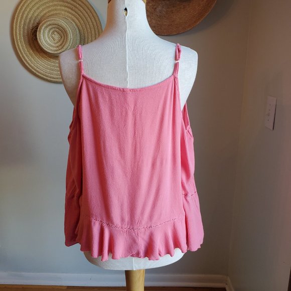 Cold Shoulder Pink Top with Embroidery and Ruffle - Picture 4 of 5